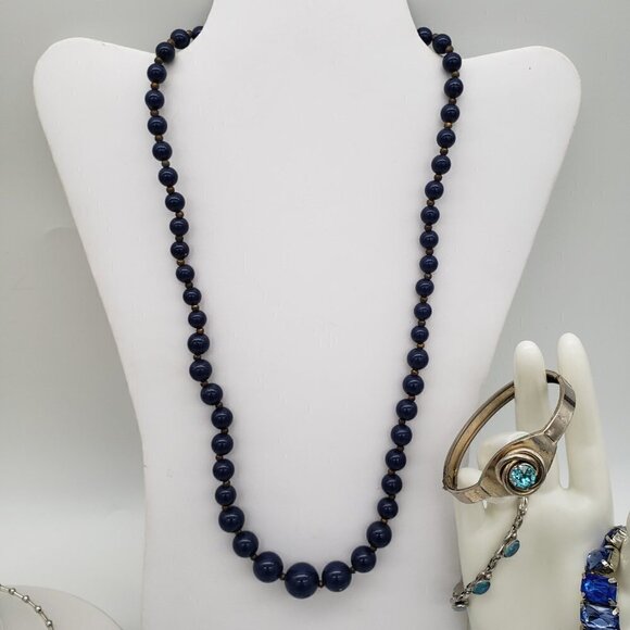 Huge Jewelry Lot of Blue and Silver Gold Tone Necklaces Bracelets Earrings Pins - Picture 3 of 15